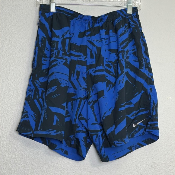 Nike Running Dri Fit Men’s Size Large Black Blue Brief Lined Shorts Active Gym - Picture 1 of 13